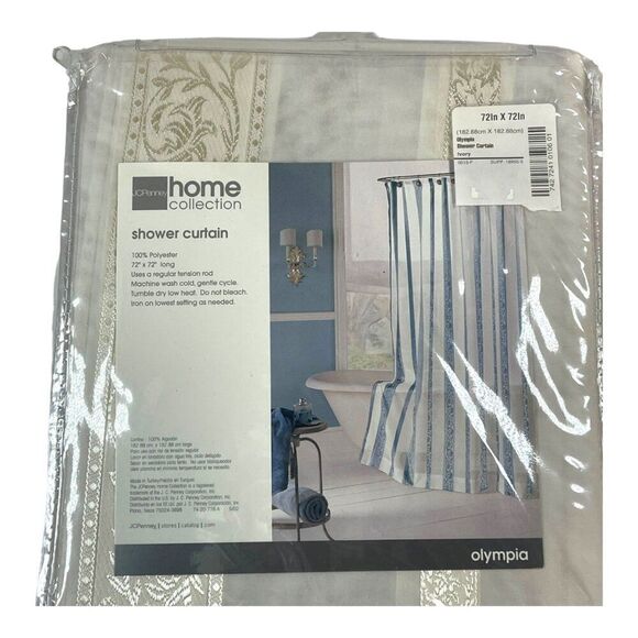 JCPenney Olympia Ivory Gold Trim Hollywood Regency Shower Curtain 72in X 72in - Picture 2 of 6